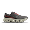 Men's On Running. Cloudmonster 3. Grey upper. Off White midsole. Lateral view.