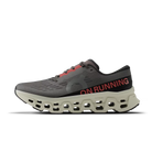Men's On Running. Cloudmonster 3. Grey upper. Off White midsole. Medial view.