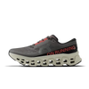 Men's On Running. Cloudmonster 3. Grey upper. Off White midsole. Medial view.