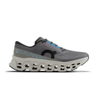 Men's On Running. Cloudmonster 3. Grey upper. Off White midsole. Lateral view.