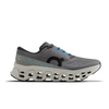 Men's On Running. Cloudmonster 3. Grey upper. Off White midsole. Lateral view.