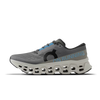 Men's On Running. Cloudmonster 3. Grey upper. Off White midsole. Medial view.