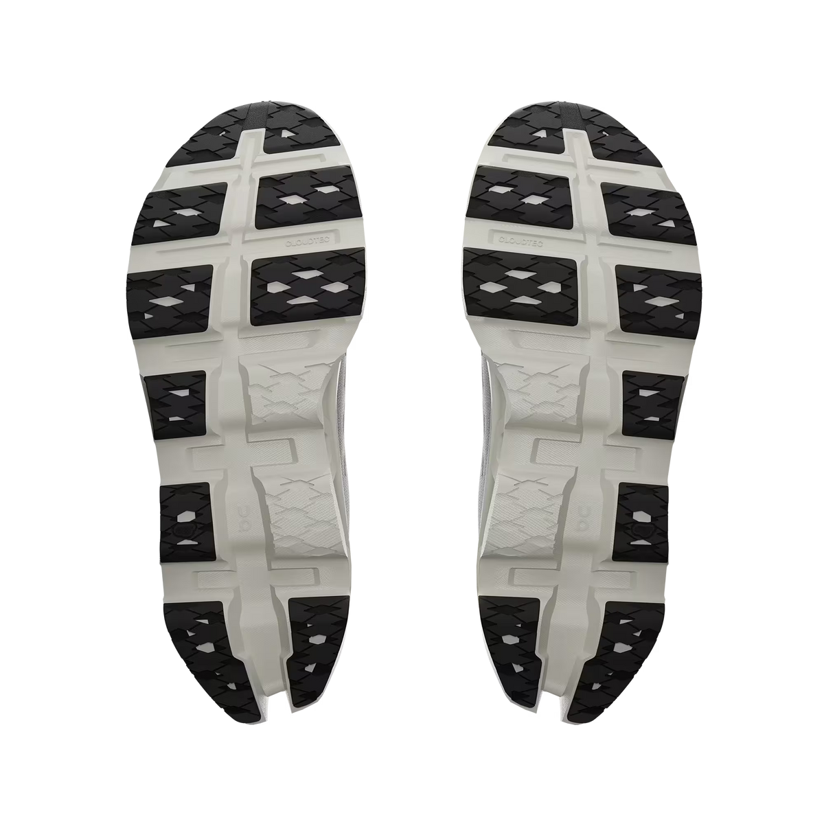 Men's On Running. Cloudmonster 3. Grey upper. Off White midsole. Bottom view.