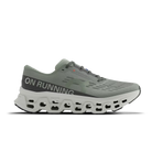 Men's On Running. Cloudmonster 3. Grey upper. Off White midsole. Lateral view.