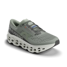 Men's On Running. Cloudmonster 3. Grey upper. Off White midsole. Lateral view.