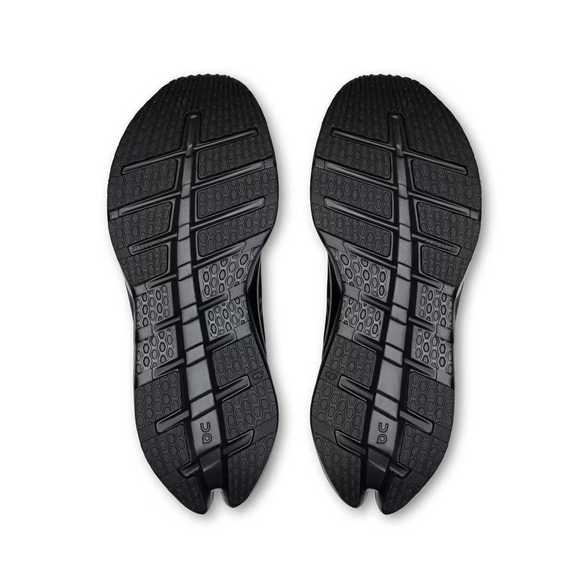 Men's On Running Cloudrunner 3. Black upper. Black midsole. Bottom view.