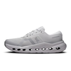 Men's On Running Cloudrunner 3. Light Grey upper. White midsole. Medial view.