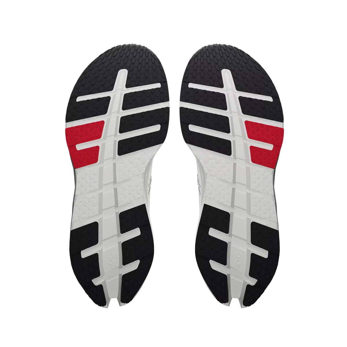 Men's On Running Cloudrunner 3. White upper. White midsole. Bottom view.
