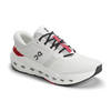 Men's On Running Cloudrunner 3. White upper. White midsole. Lateral view.