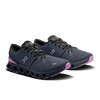 Women's On Running. Cloud X4. Dark Navy upper. Dark Navy midsole. Lateral view.