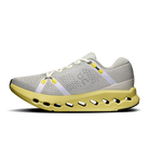 Women's On Cloudsurfer 2. Grey upper. Yellow midsole. Medial view.