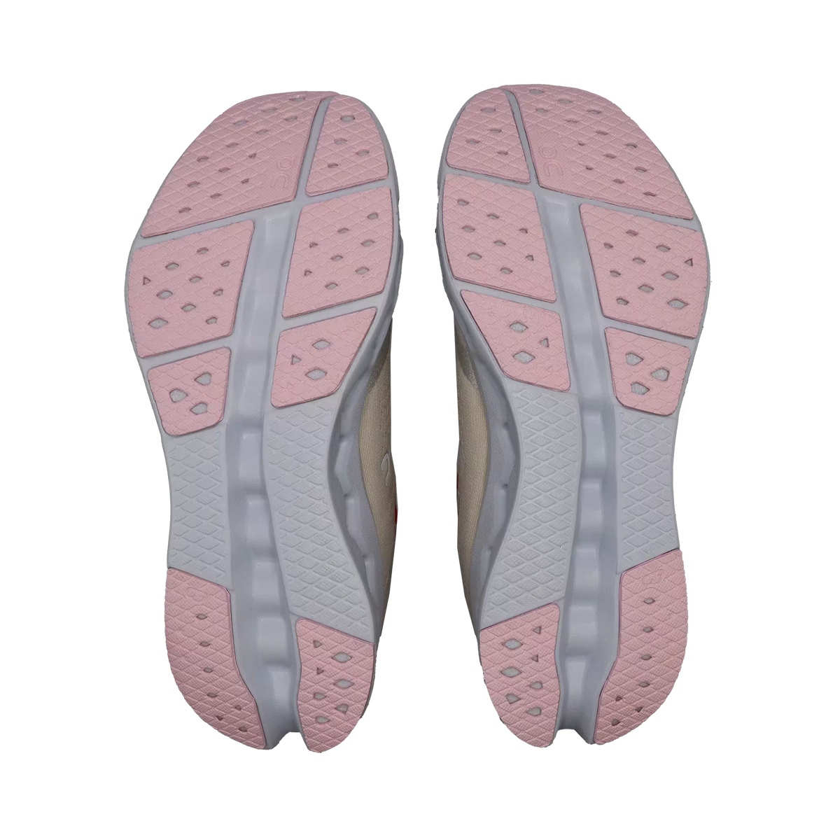 Women's On Cloudsurfer 2. Beige upper. White midsole. Bottom view.
