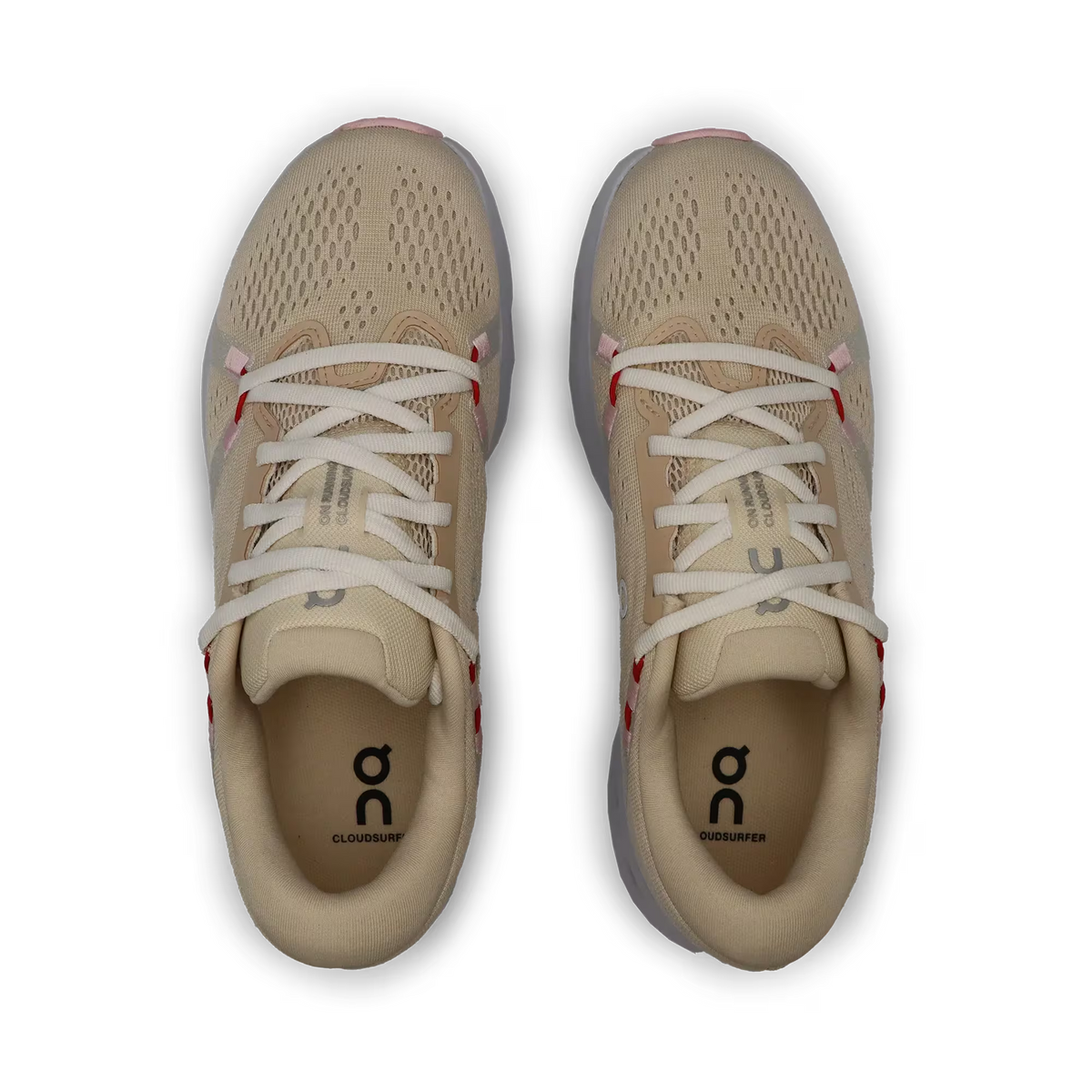 Women's On Cloudsurfer 2. Beige upper. White midsole. Top view.
