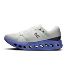 Women's On Cloudsurfer 2. White upper. Blue midsole. Medial view.