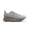 Women's On Running. Cloudsurfer Max. Light Grey upper. Grey midsole. Lateral view.
