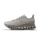 Women's On Running. Cloudsurfer Max. Light Grey upper. Grey midsole. Medial view.