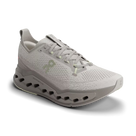 Women's On Running. Cloudsurfer Max. Light Grey upper. Grey midsole. Lateral view.