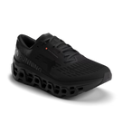 Women's On Running. Cloudmonster 3. Black upper. Black midsole. Lateral view.
