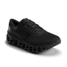 Women's On Running. Cloudmonster 3. Black upper. Black midsole. Lateral view.