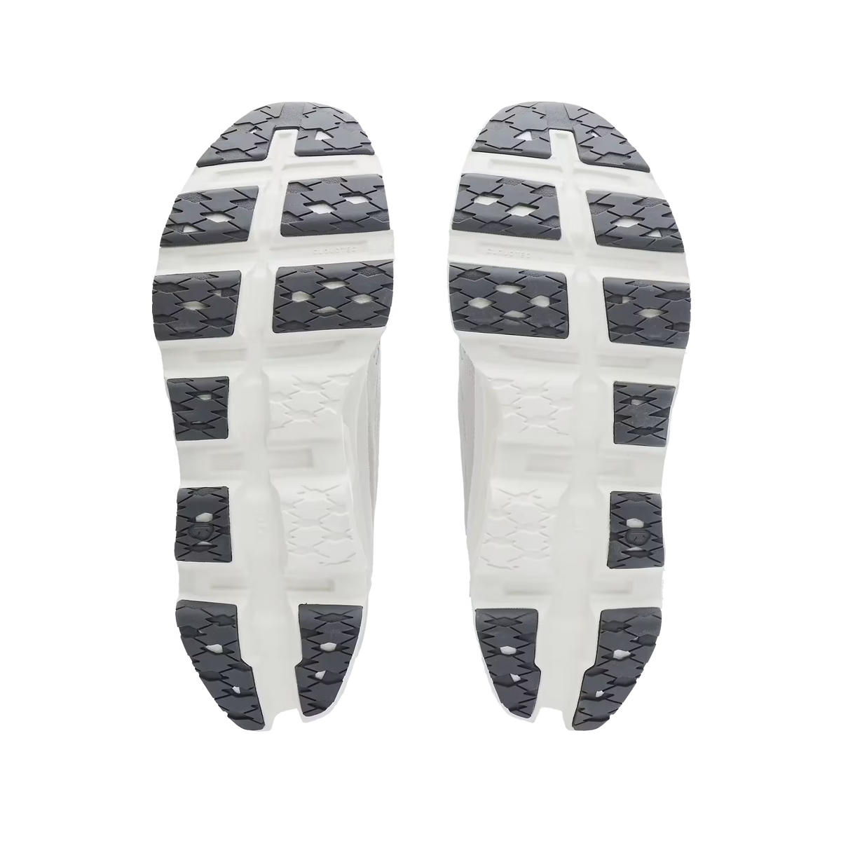 Women's On Running. Cloudmonster 3. Grey upper. Off White midsole. Bottom view.