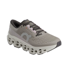 Women's On Running. Cloudmonster 3. Grey upper. Off White midsole. Lateral view.