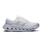 Women's On Running Cloudrunner 3. Light Grey upper. Light Blue midsole. Lateral view.