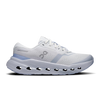 Women's On Running Cloudrunner 3. Light Grey upper. Light Blue midsole. Lateral view.