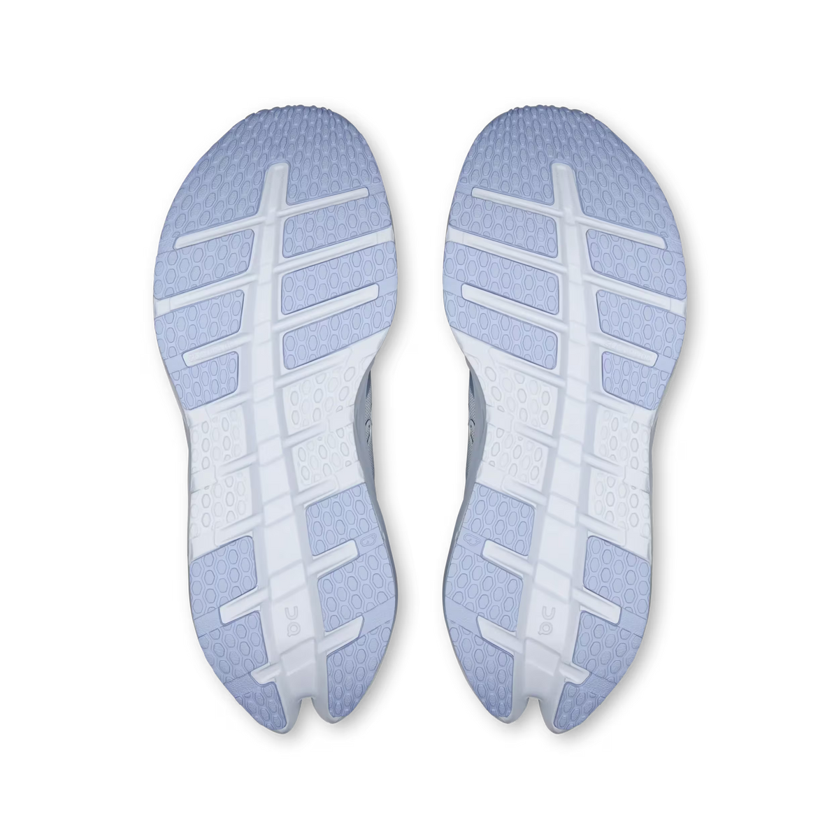 Women's On Running Cloudrunner 3. Light Grey upper. Light Blue midsole. Bottom view.