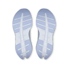 Women's On Running Cloudrunner 3. Light Grey upper. Light Blue midsole. Bottom view.