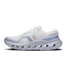 Women's On Running Cloudrunner 3. Light Grey upper. Light Blue midsole. Medial view.