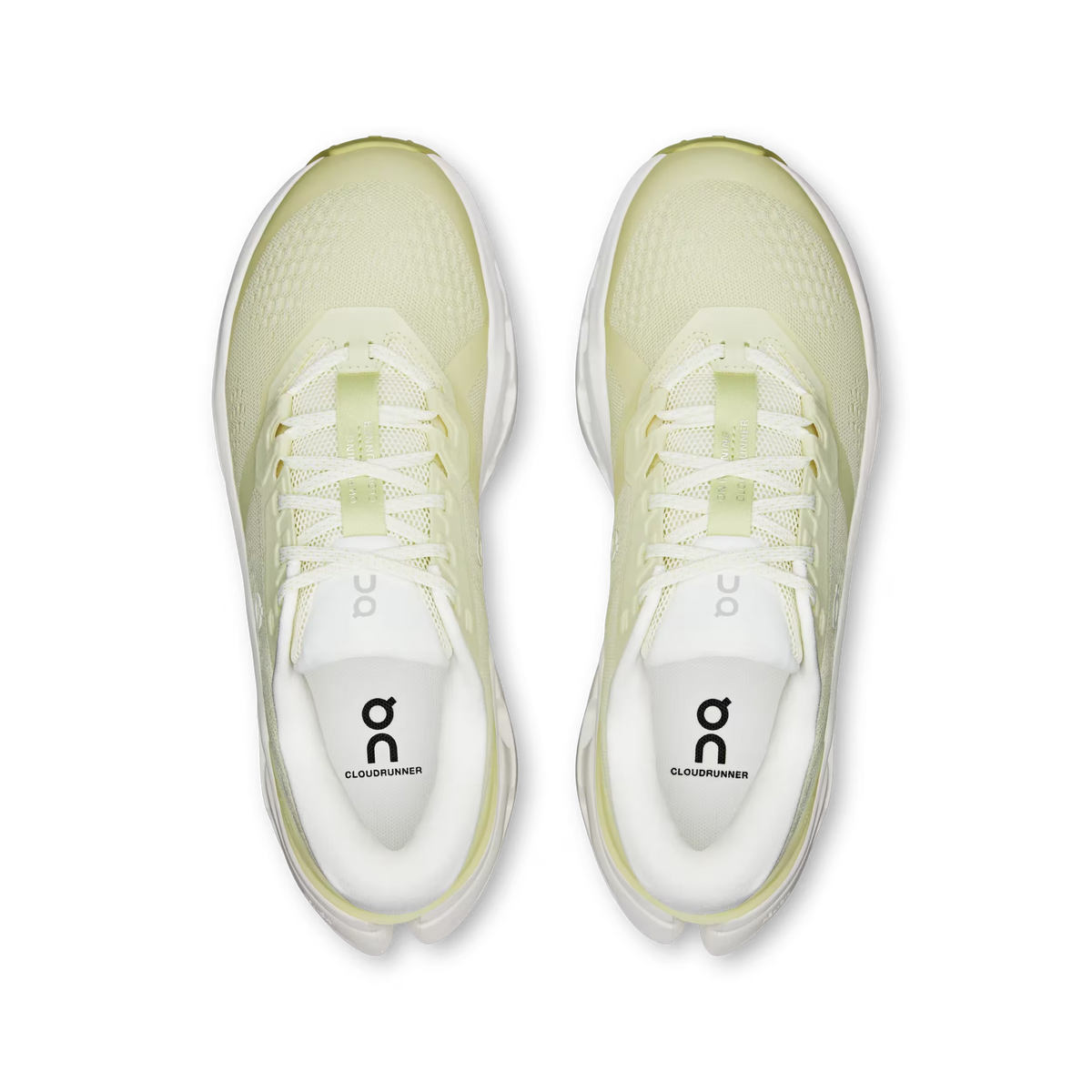 Women's On Running Cloudrunner 3. Light Yellow upper. White midsole. Top view.