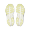 Women's On Running Cloudrunner 3. Light Yellow upper. White midsole. Bottom view.