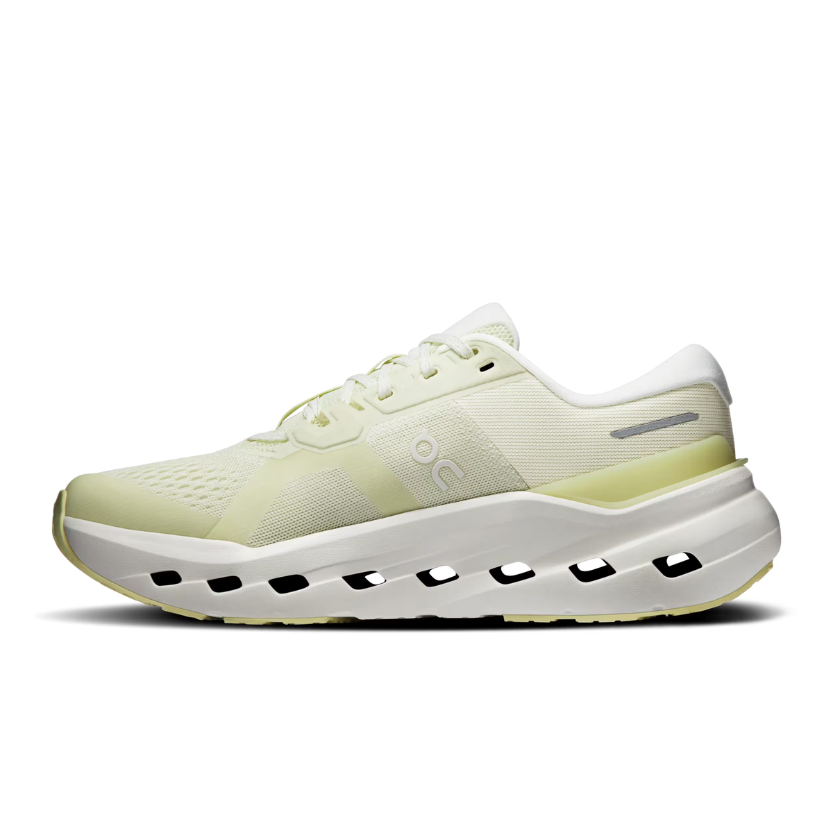 Women's On Running Cloudrunner 3. Light Yellow upper. White midsole. Medial view.