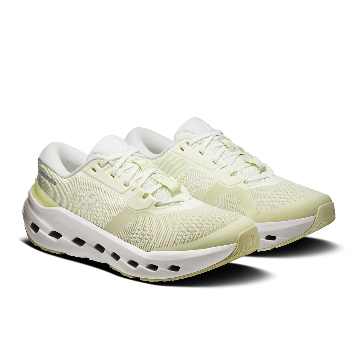 Women's On Running Cloudrunner 3. Light Yellow upper. White midsole. Lateral view.