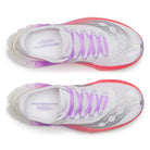 Women's Saucony Endorphin Pro 4 racing shoe in White/Crocus. Top view.