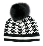 Mitchie's Matchings Houndstooth Knitted Hat with Fox Fur Pom Women's