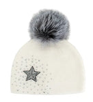 Mitchie's Matchings Knit Hat with Star, Beads & Fox Fur Pompom Women's