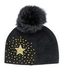Mitchie's Matchings | Knit Hat with Star, Beads & Fox Fur Pompom | Women's