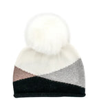 Mitchie's Matchings Knit Zigzag Sparkle Hat with Crystals & Fox Fur Pompom Women's