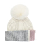 Mitchie's Matchings | Knit Colorblock 3-Tone Beanie & Fox Fur Pompom | Women's