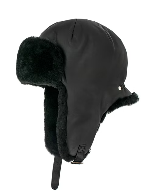 Mitchie's Matchings Leather Trooper Hat with Shearling Trim Unisex