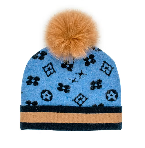 Mitchie's Matchings Monogram Pattern Beanie with Fox Fur Pom - alternate color