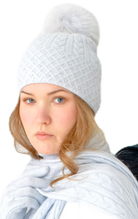 Mitchie's Matchings Cable Knit Sparkle Hat with Fox Fur Pom