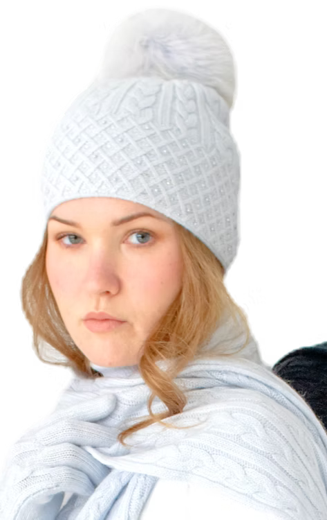 Mitchie's Matchings Cable Knit Sparkle Hat with Fox Fur Pom