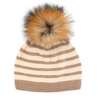 Mitchie's Matchings Striped Knitted Hat with Fox Fur Pom Women's