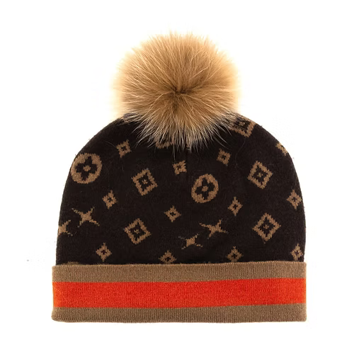 Mitchie's Matchings Monogram Pattern Beanie with Fox Fur Pom - alternate view