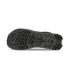 Women's Alra Lone Peak 9. Black upper. Black midsole. Bottom view.