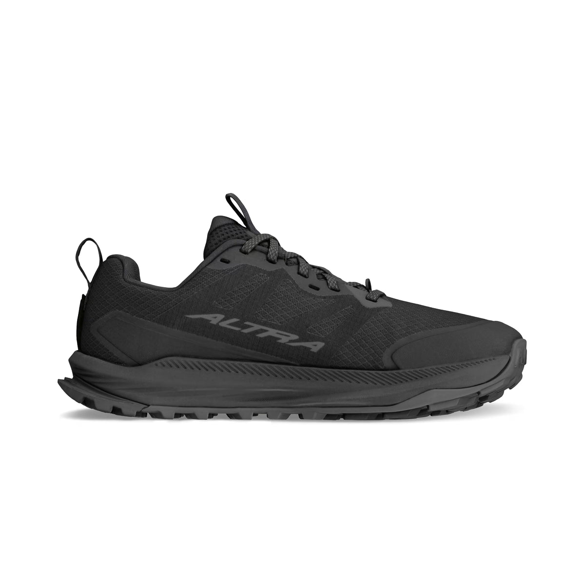 Women's Altra Lone Peak 9 in Black, medial view.