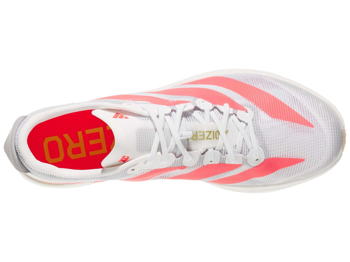 Adidas Adizero Avanti XC unisex shoes in Ftwr White/Solar Turbo/Gold Met — top view.