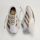 Adidas Adizero Evo SL Woven men's running shoe in Grey One/Grey One/Khaki Six — top and opposite side views